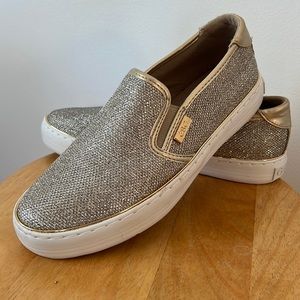 Brand New G By Guess Gold Sparkly Sneakers / Stylish Slip Ons / Glitter Shoes